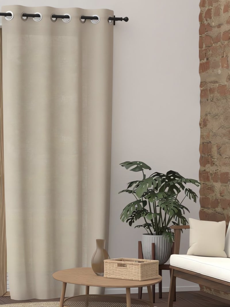Rideau à oeillets pur coton PANAMA, par Soleil d'Ocre Beige - Kiabi