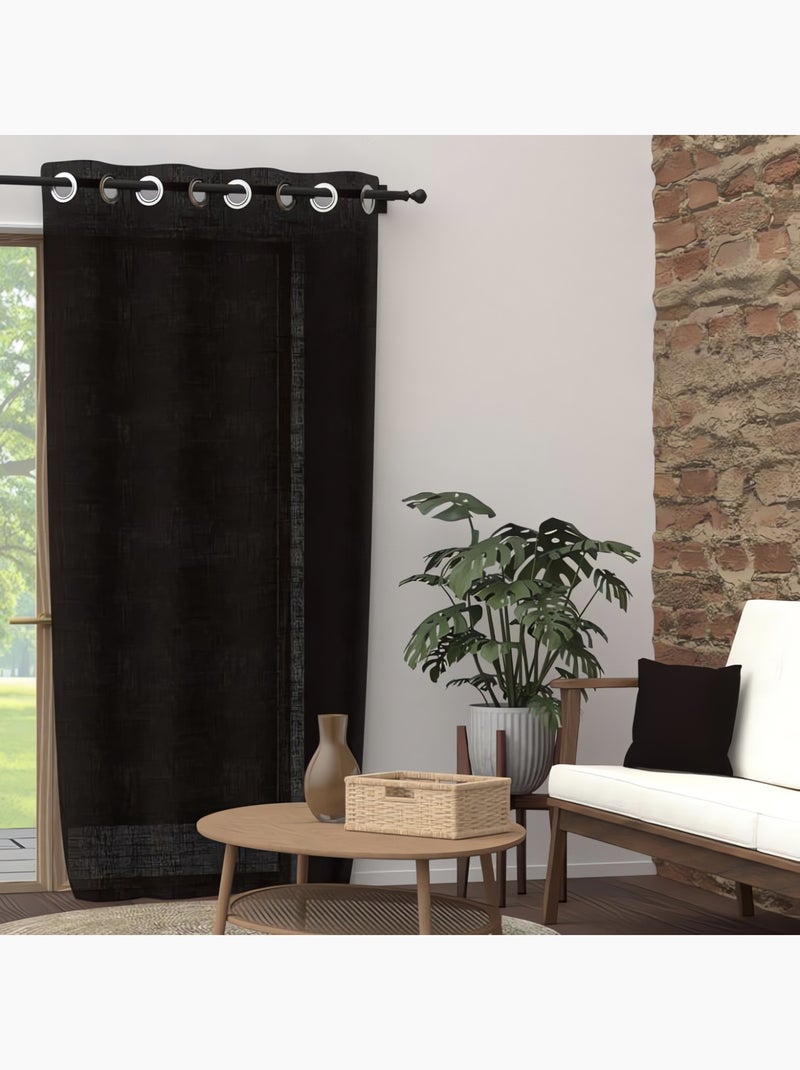 Rideau à oeillets pur coton PANAMA, par Soleil d'Ocre Noir - Kiabi