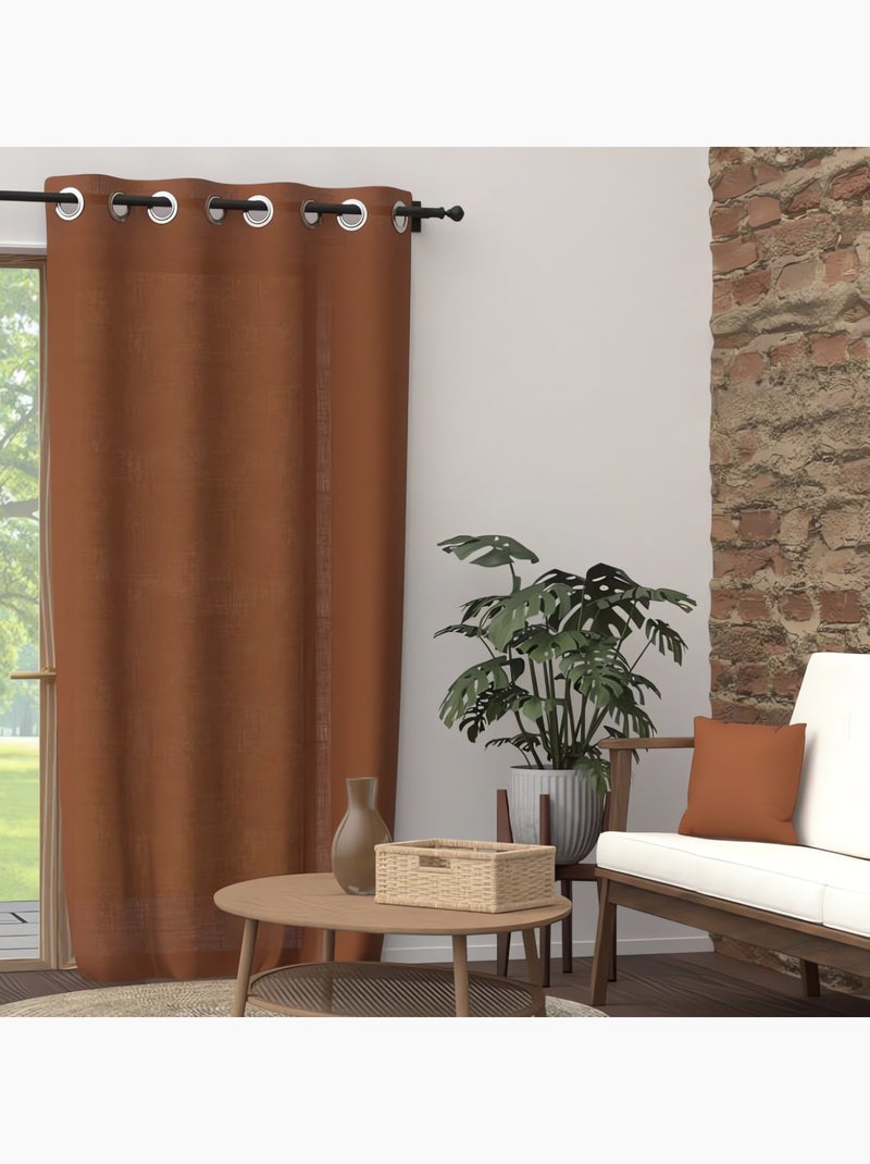 Rideau à oeillets pur coton PANAMA, par Soleil d'Ocre Orange - Kiabi