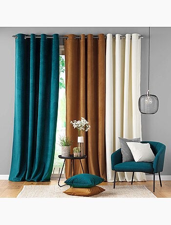Rideau a oeillets velours 140 x 260 cm Cottele petrole
