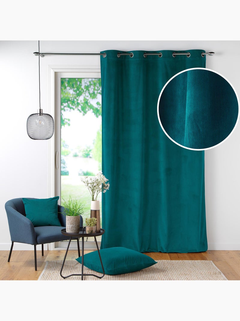 Rideau à Œillets Velours Côtelé Tendance Bleu pétrole - Kiabi