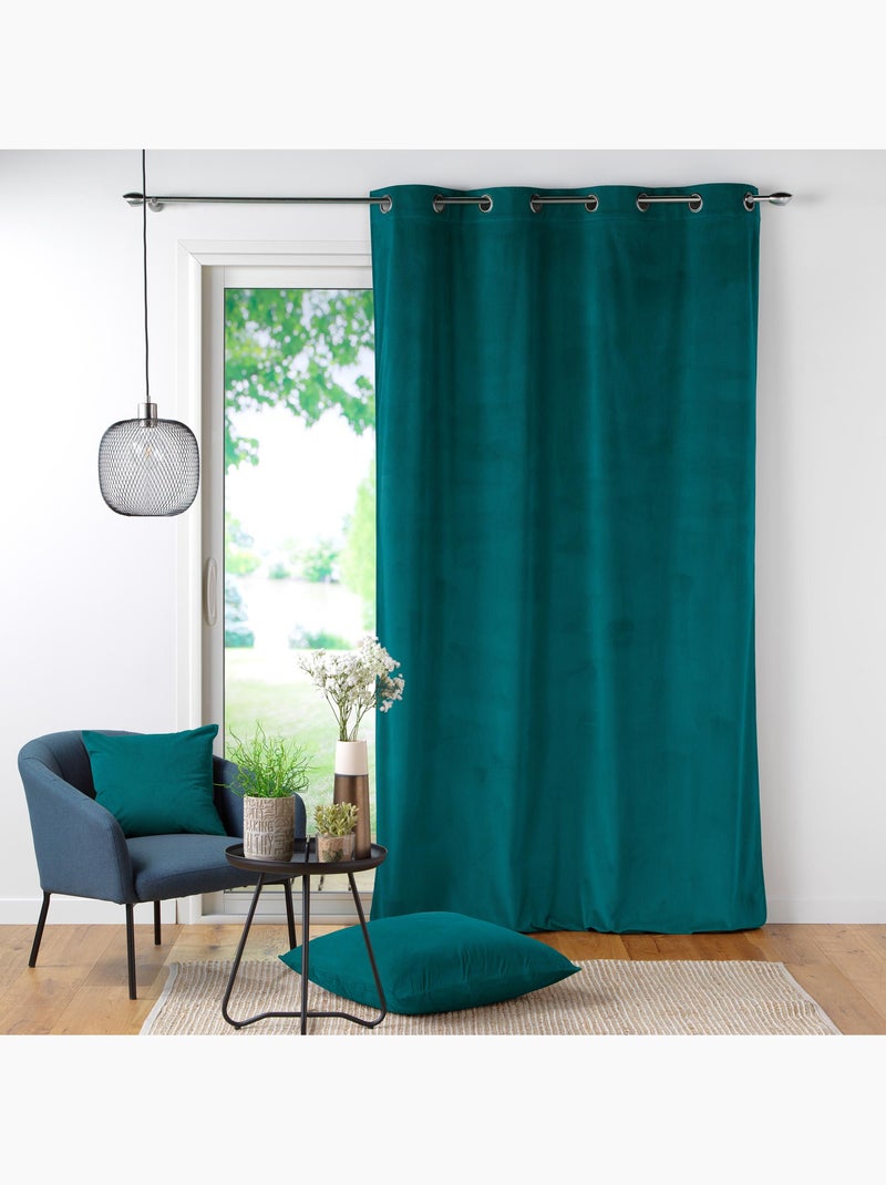 Rideau à Œillets Velours Côtelé Tendance Bleu pétrole - Kiabi