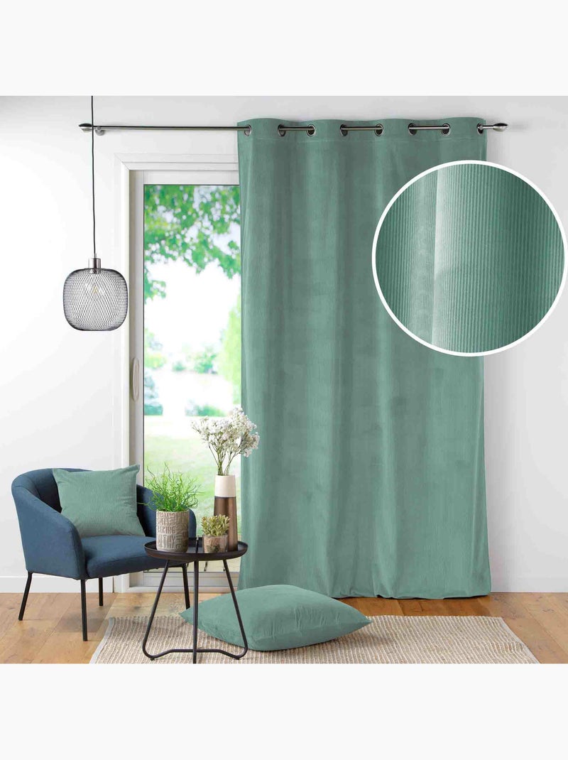 Rideau à Œillets Velours Côtelé Tendance Vert Sauge - Kiabi