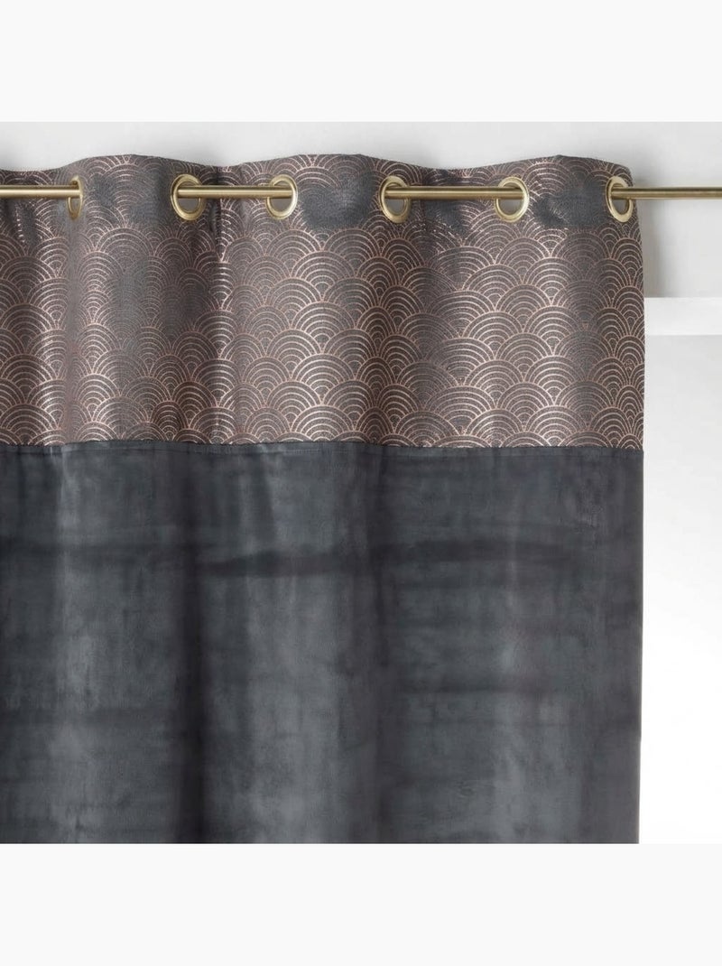 Rideau a oeillets velours duchesse Noir Gris anthracite - Kiabi