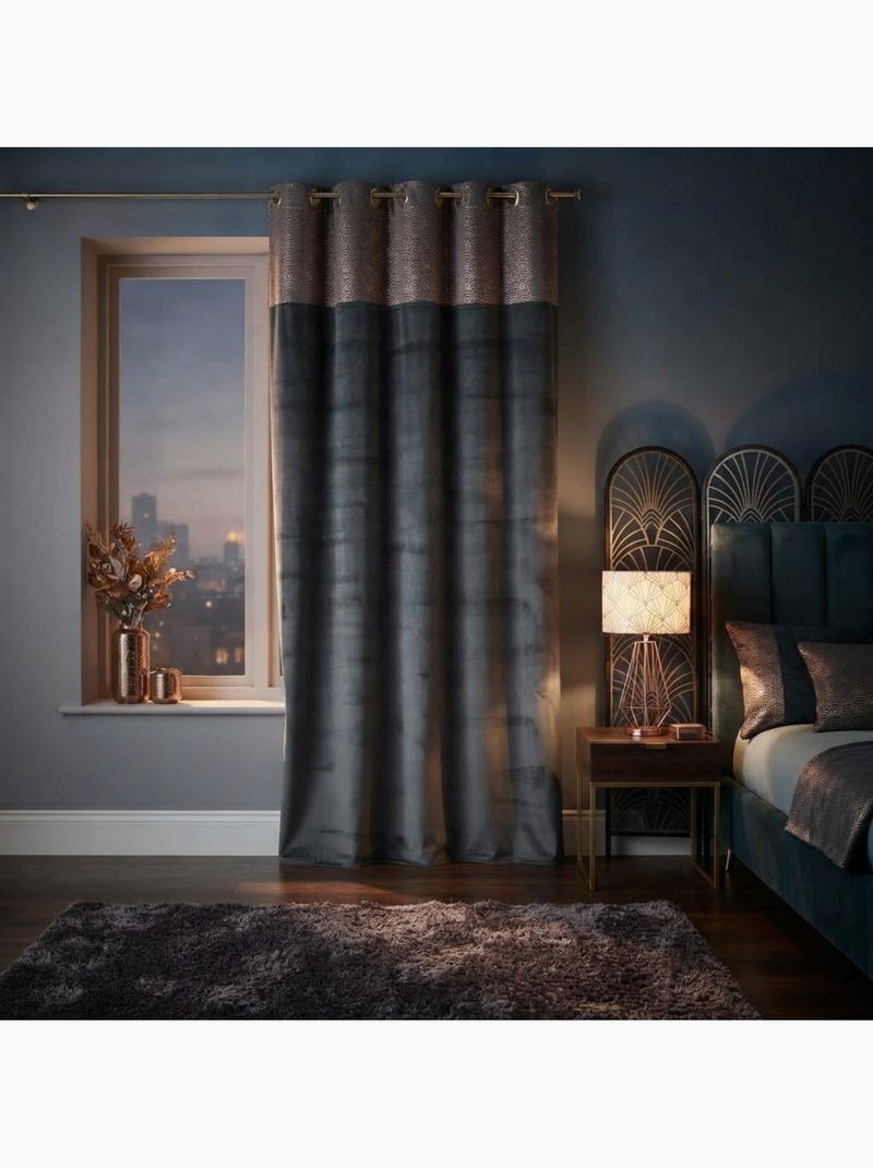Rideau a oeillets velours duchesse Noir Gris anthracite - Kiabi