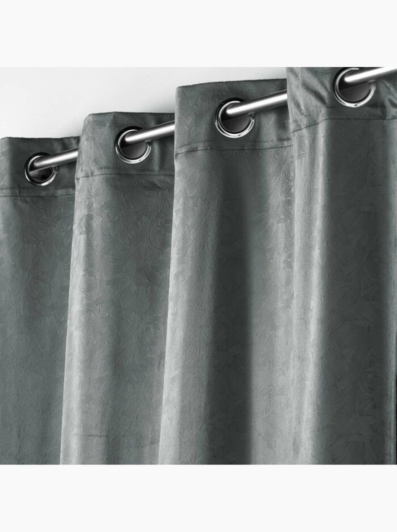 Rideau a oeillets velours imprimé relief ton sur ton Aquarelle gris anthracite - Kiabi
