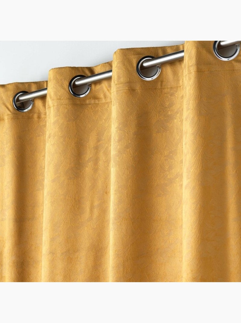 Rideau a oeillets velours imprimé relief ton sur ton Aquarelle Jaune - Kiabi