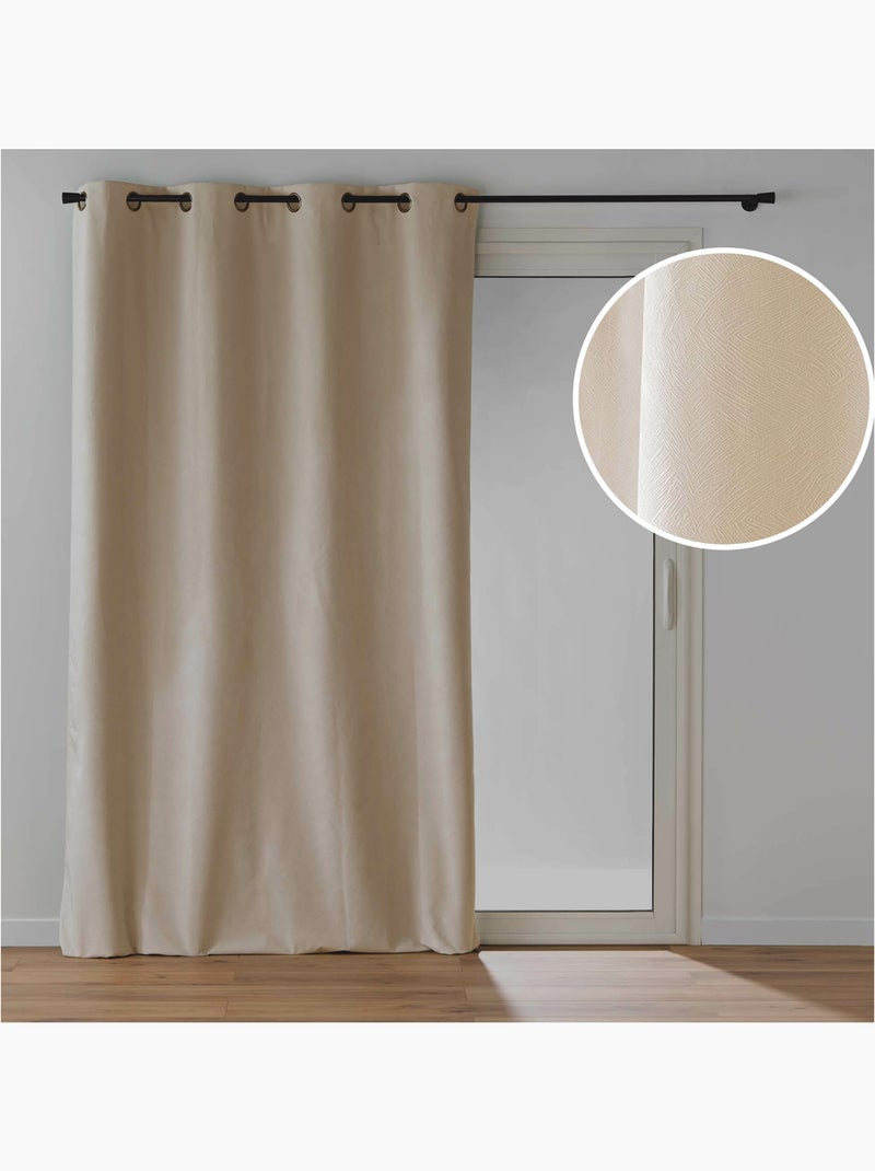 Rideau à œillets – Velours relief – 100 % Occultant et Thermique Beige naturel - Kiabi