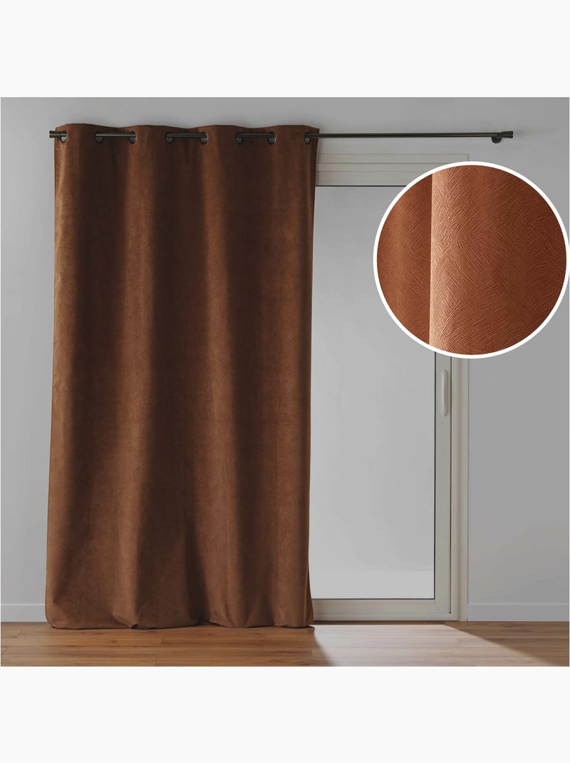 Rideau à œillets – Velours relief – 100 % Occultant et Thermique Camel - Kiabi