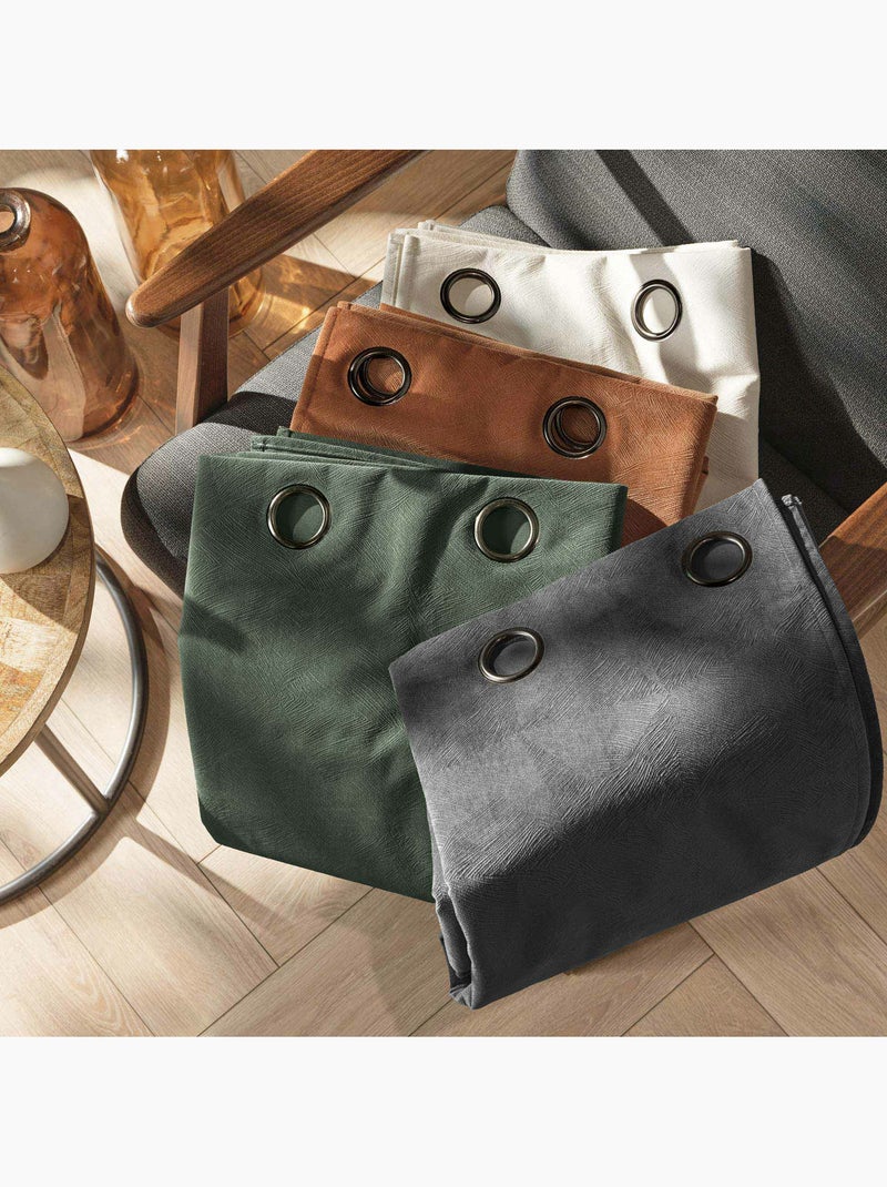 Rideau à œillets – Velours texturé – 100 % Occultant - Léonie gris anthracite - Kiabi