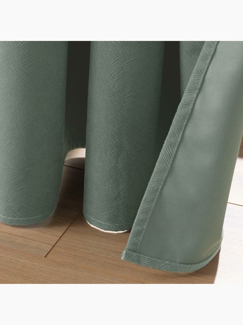 Rideau à œillets – Velours texturé – 100 % Occultant - Léonie Vert - Kiabi