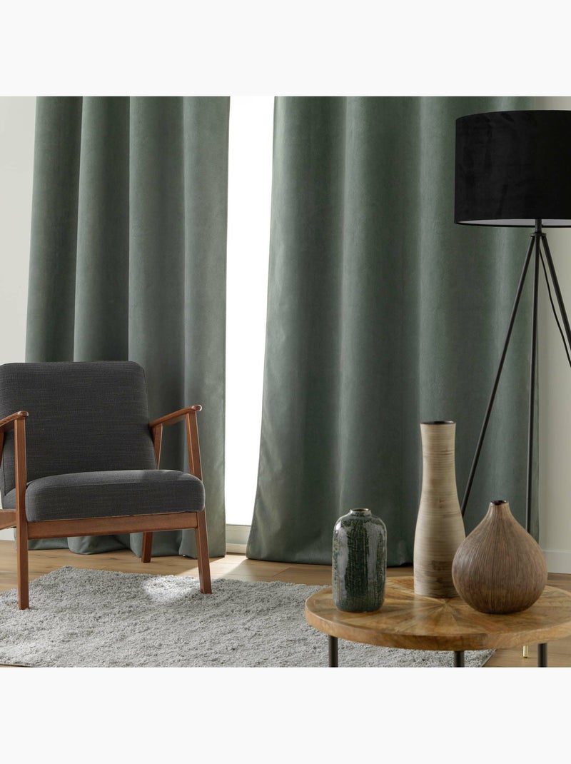 Rideau à œillets – Velours texturé – 100 % Occultant - Léonie Vert - Kiabi