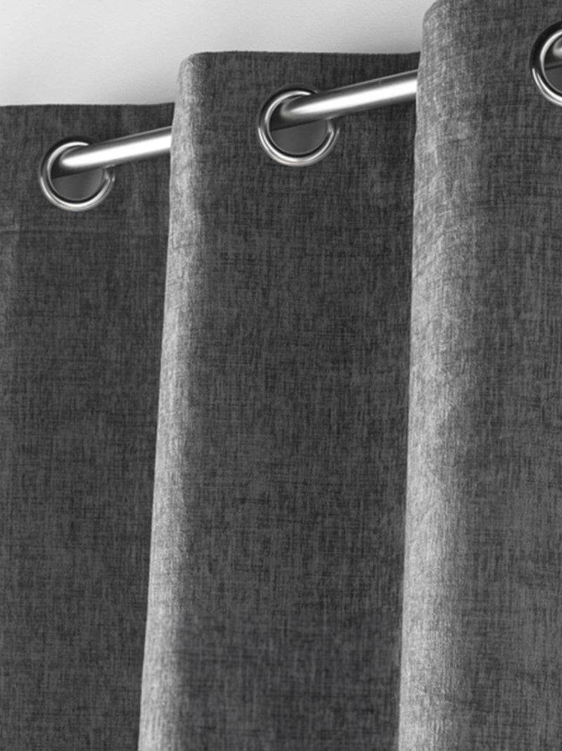 Rideau à Oeillets Verra Velours en relief Gris - Kiabi