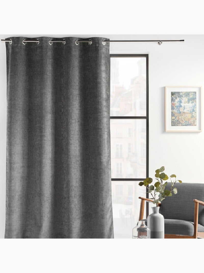 Rideau à Oeillets Verra Velours en relief Gris - Kiabi