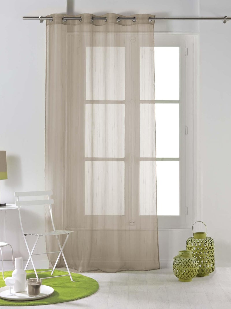Rideau a oeillets voile raye Collection Horizon Gris taupe - Kiabi