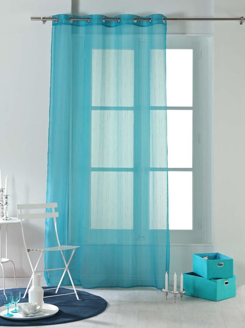 Rideau a oeillets voile raye Horizon bleu - Kiabi