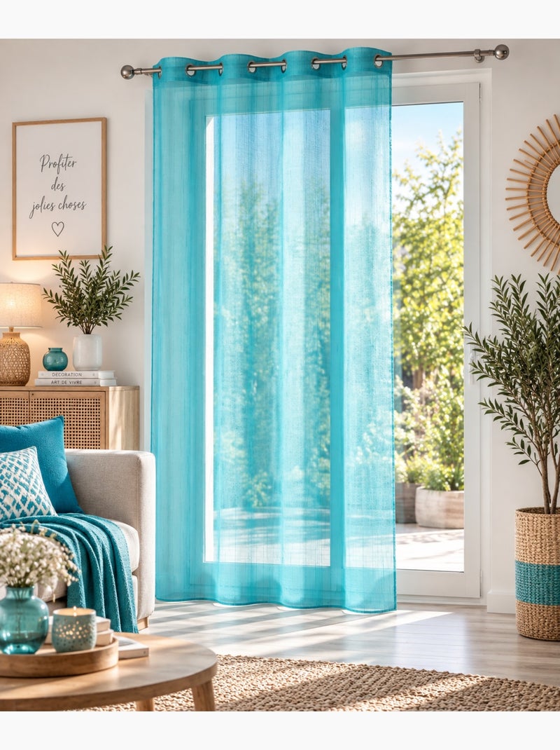 Rideau a oeillets voile raye horizon Bleu - Kiabi
