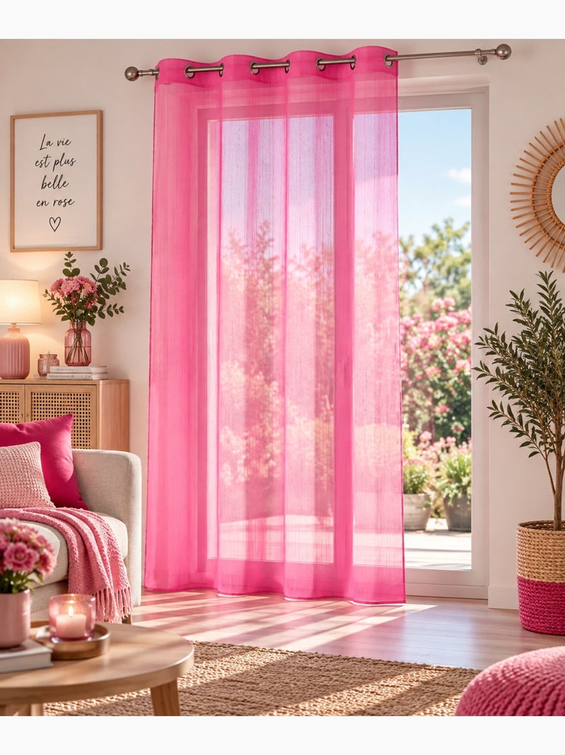Rideau a oeillets voile raye horizon Rose - Kiabi