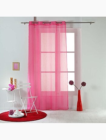Rideau a oeillets voile raye Horizon rose