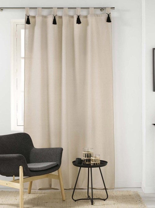 Rideau à passants 140x240 pompons uni Cyrine polycoton - Kiabi
