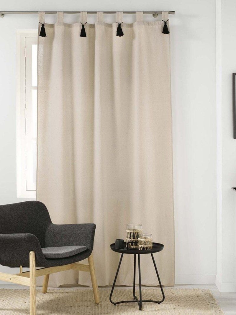 Rideau à passants 140x240 pompons uni Cyrine polycoton Beige - Kiabi