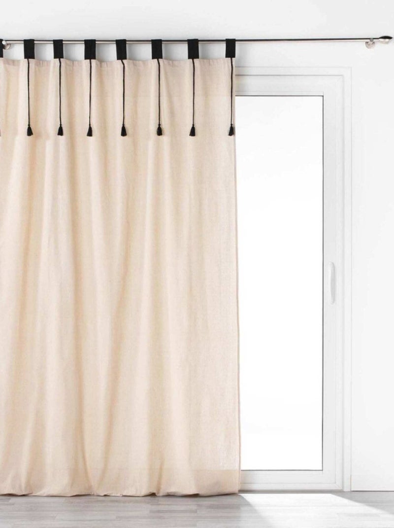 Rideau à passants 140x240 uni pompons Filine naturel Beige - Kiabi