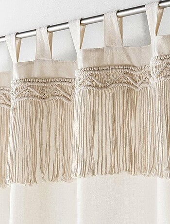 Rideau à passants 140x240 uni top macramé Samaya polycoton