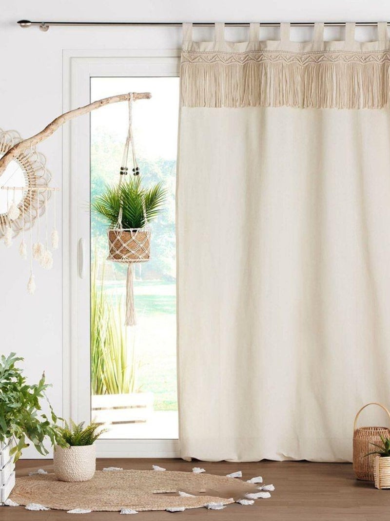 Rideau à passants 140x240 uni top macramé Samaya polycoton Beige - Kiabi