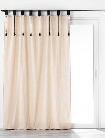 Rideau à passants et pompons poly-coton