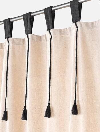 Rideau à passants et pompons poly-coton
