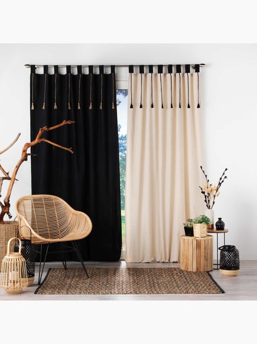 Rideau à passants et pompons poly-coton - Kiabi