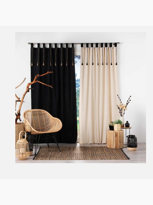 Rideau à passants et pompons poly-coton - Kiabi