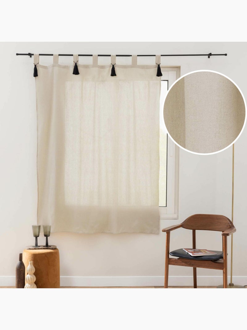 Rideau à Passants et Pompons – Polycoton Uni – Cyrine Naturel Beige naturel - Kiabi
