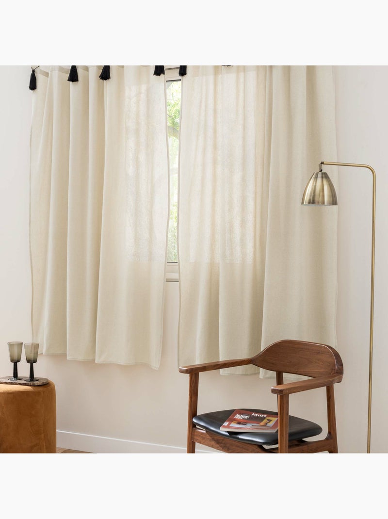 Rideau à Passants et Pompons – Polycoton Uni – Cyrine Naturel Beige naturel - Kiabi