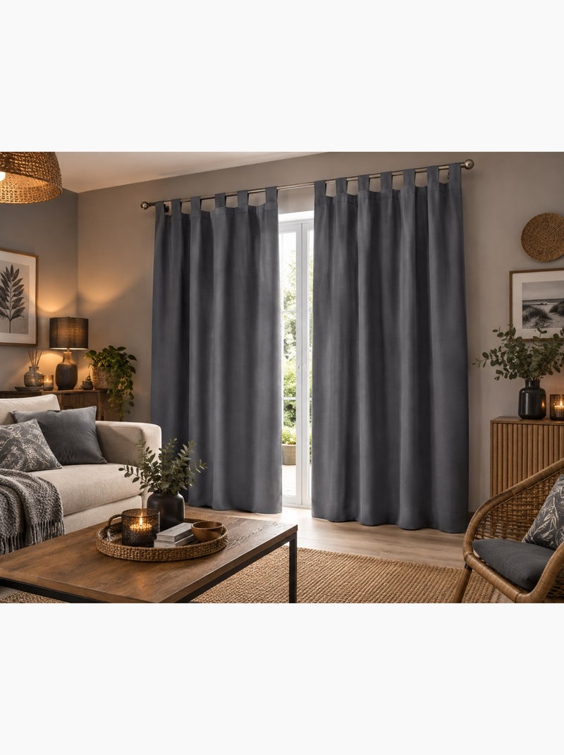 Rideau a passants polyester uni punchy gris anthracite - Kiabi