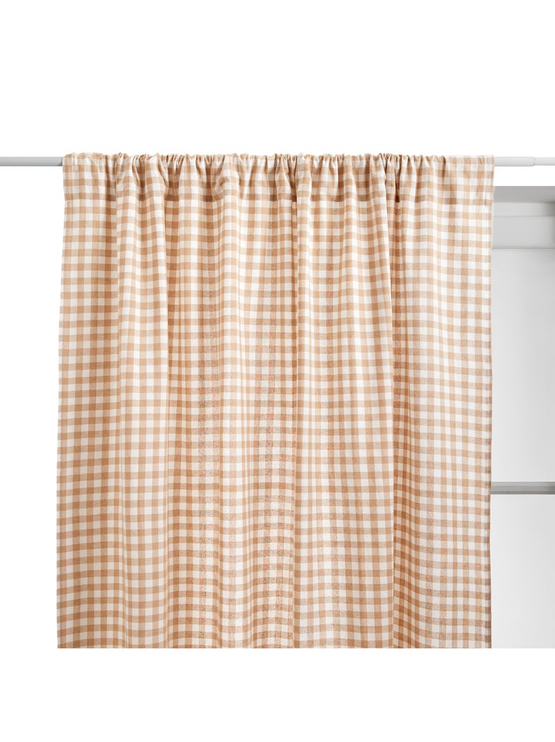 Rideau à passe-tringle en coton vichy Beige - Kiabi