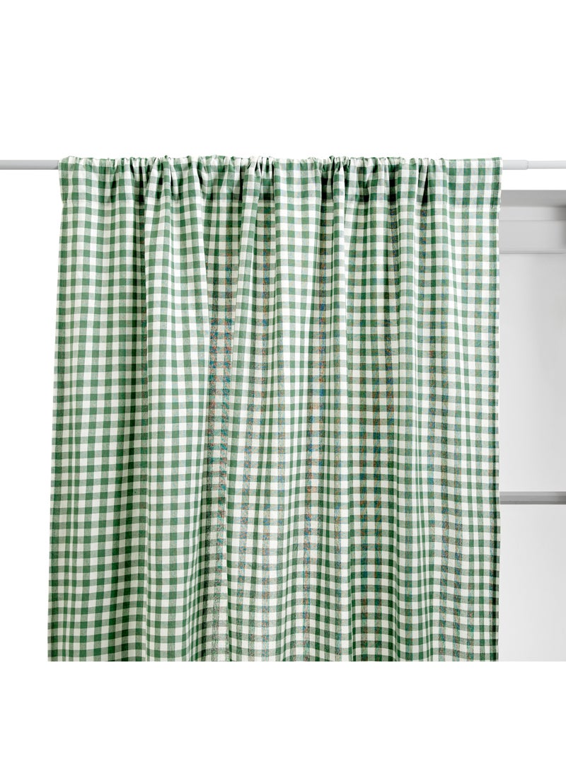 Rideau à passe-tringle en coton vichy Vert - Kiabi