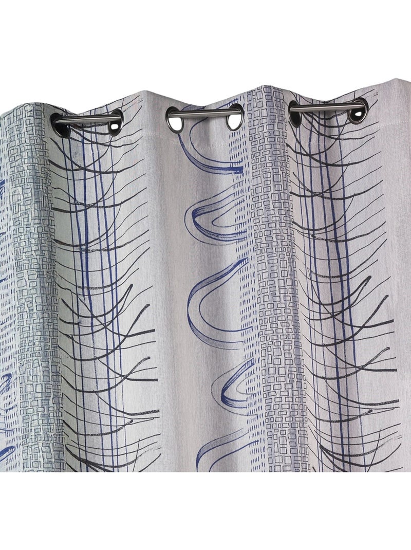 Rideau à rayures verticales abstraites et motifs graphiques Bleu - Kiabi