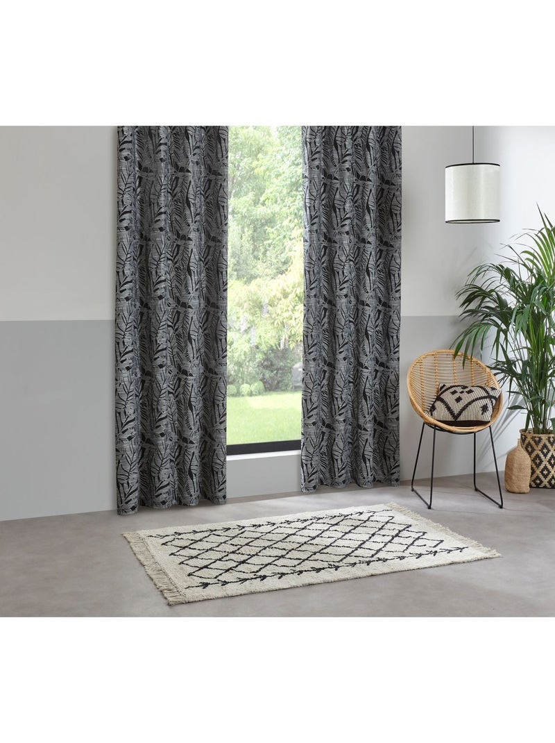 Rideau à tissu jacquard à motifs feuilles FOLHA Noir - Kiabi