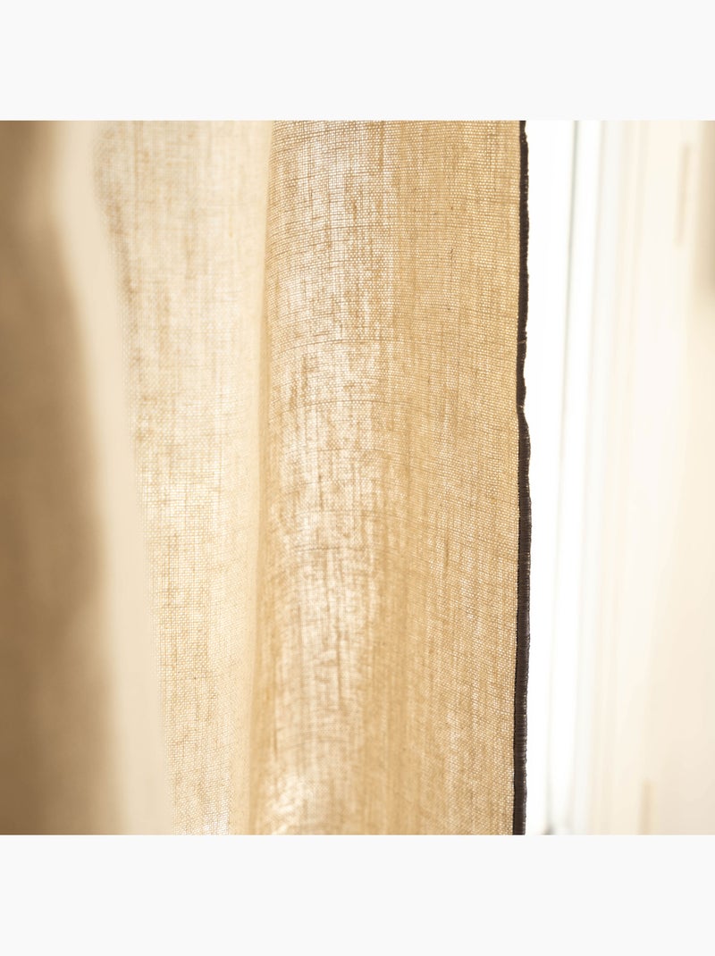 Rideau ajustable 100% lin lavé anneaux inclus Bois naturel - Kiabi