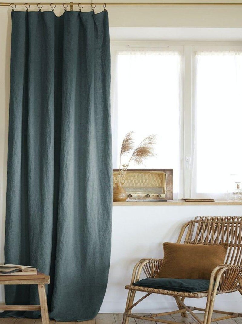 Rideau ajustable 140x270 en Lin lavé Gris foncé - Kiabi