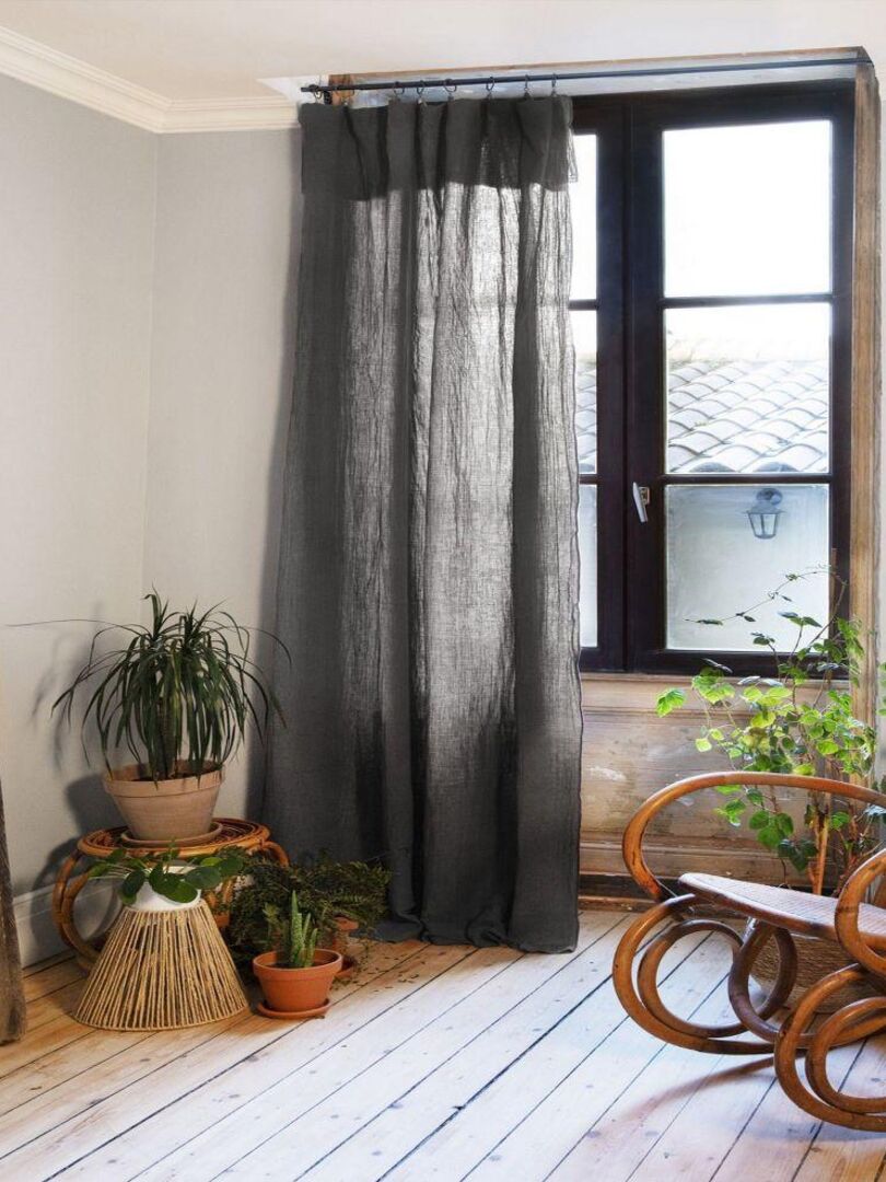 Rideau Simply Linen Effect 140x300 Cm Blanc Semi-transparent Polyester