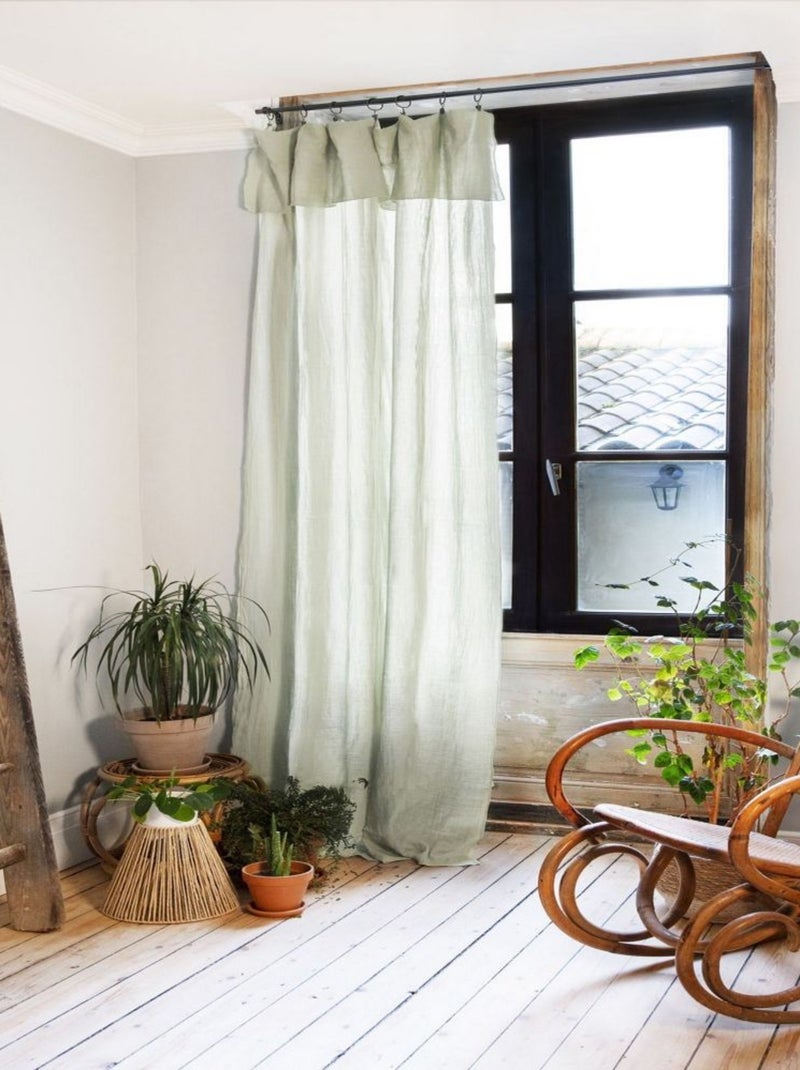 Rideau Ajustable 140x300 cm Gaze de Coton Vert d'eau - Kiabi