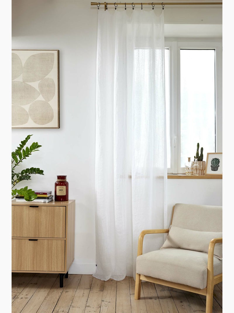 Rideau ajustable + 8 anneaux pince 100% lin lavé evy Blanc - Kiabi