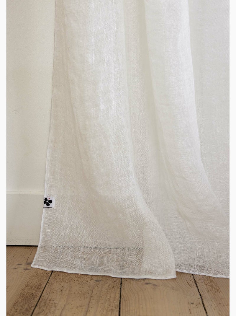 Rideau ajustable + 8 anneaux pince 100% lin lavé evy Blanc - Kiabi