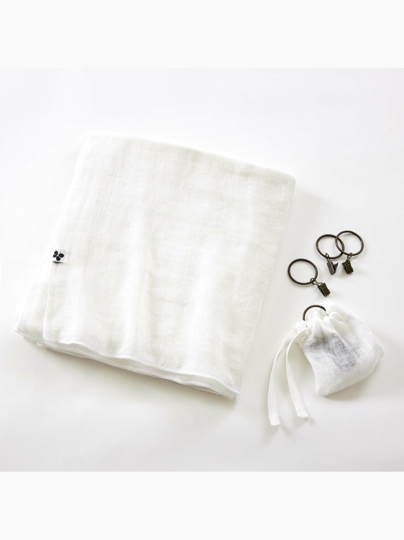 Rideau ajustable + 8 anneaux pince 100% lin lavé evy Blanc - Kiabi