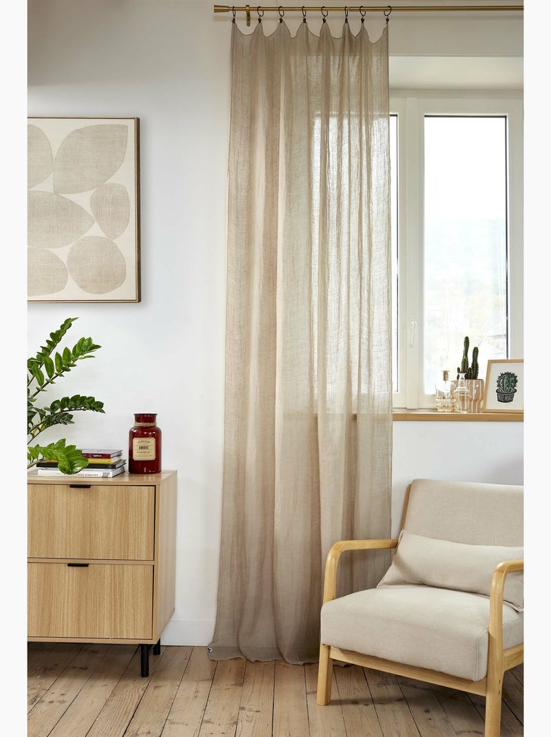 Rideau ajustable + 8 anneaux pince 100% lin lavé evy Sable - Kiabi