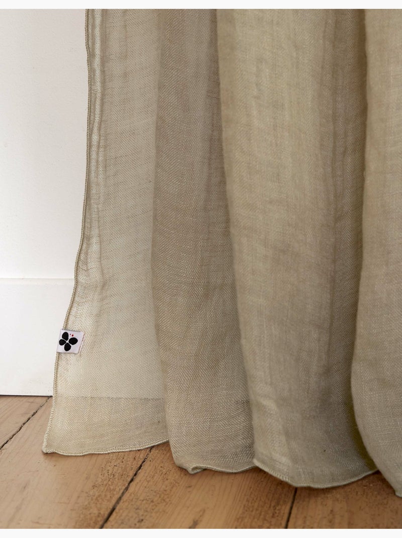 Rideau ajustable + 8 anneaux pince 100% lin lavé evy Sable - Kiabi