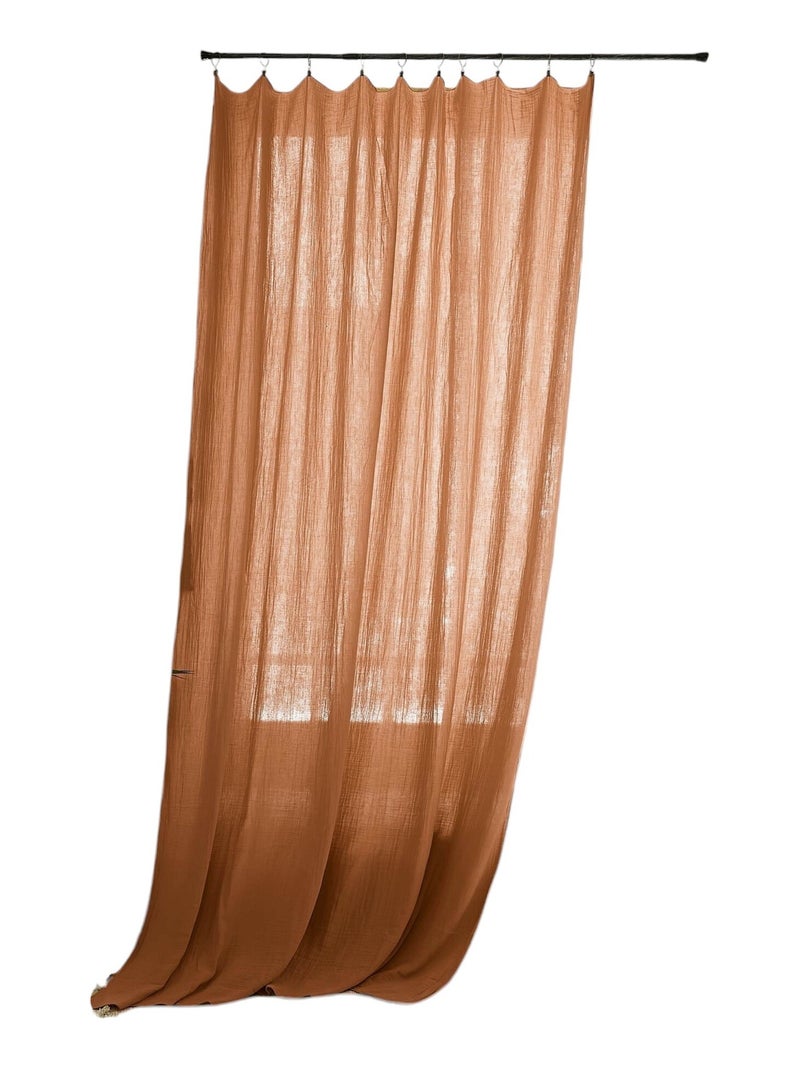 Rideau ajustable + 8 anneaux pince collection Gaia Abricot - Kiabi
