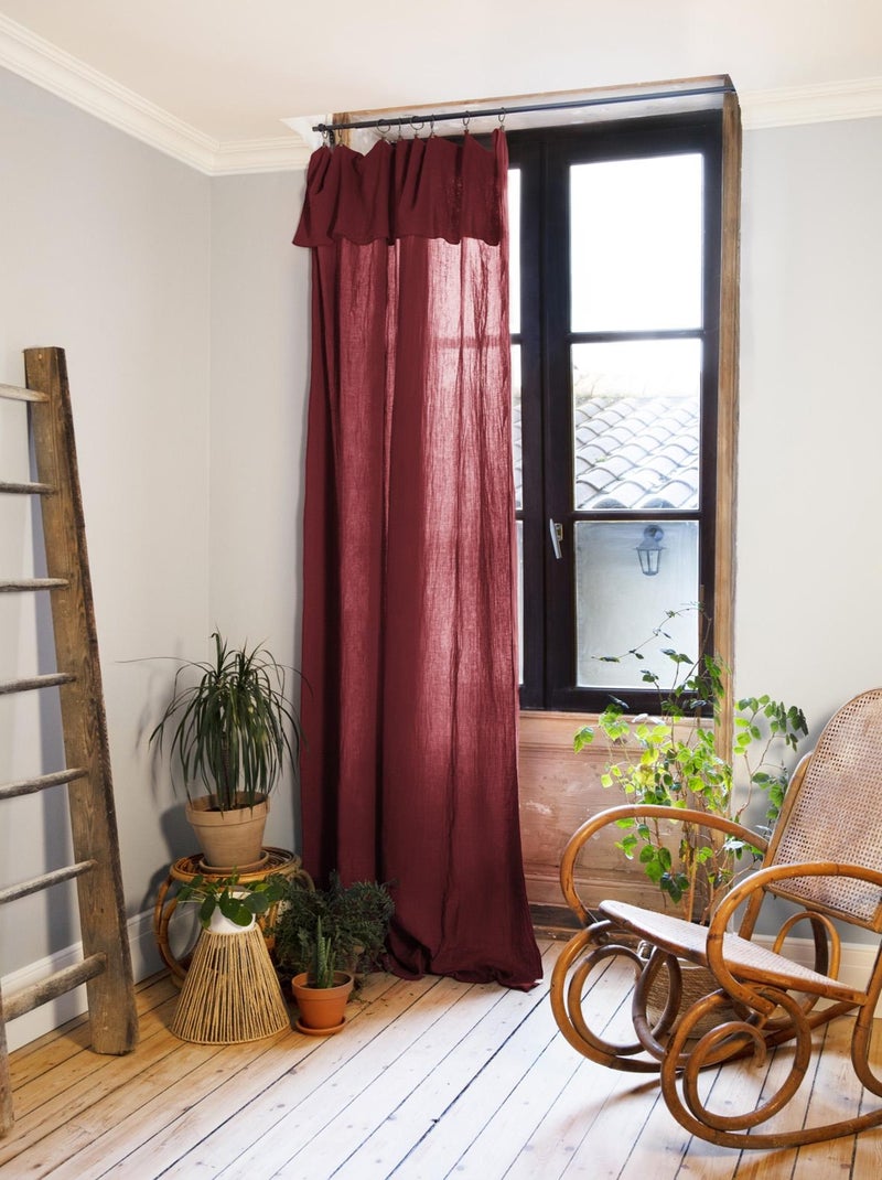 Rideau ajustable + 8 anneaux pince collection Gaia Rouge - Kiabi